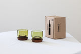 Taa - short olive green candle holders upcycled in Zanibar from waste glass bottles