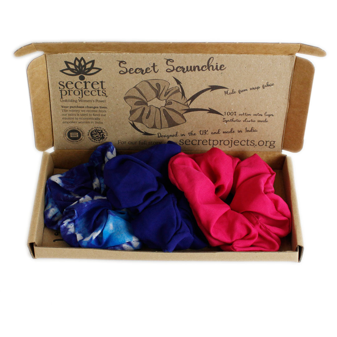 Scrunchie Gift Box - 3 Adult Scrunchies - The Pink & Blue Box