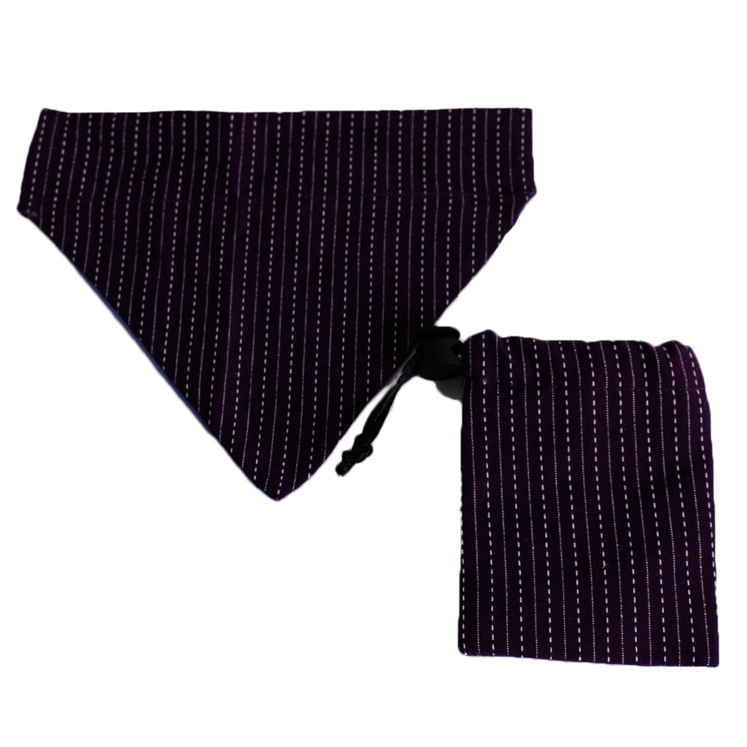 Purple Pin Stripe Dog Bandanna & matching Treat Bag 4 Sizes - Dog Clothing Cute