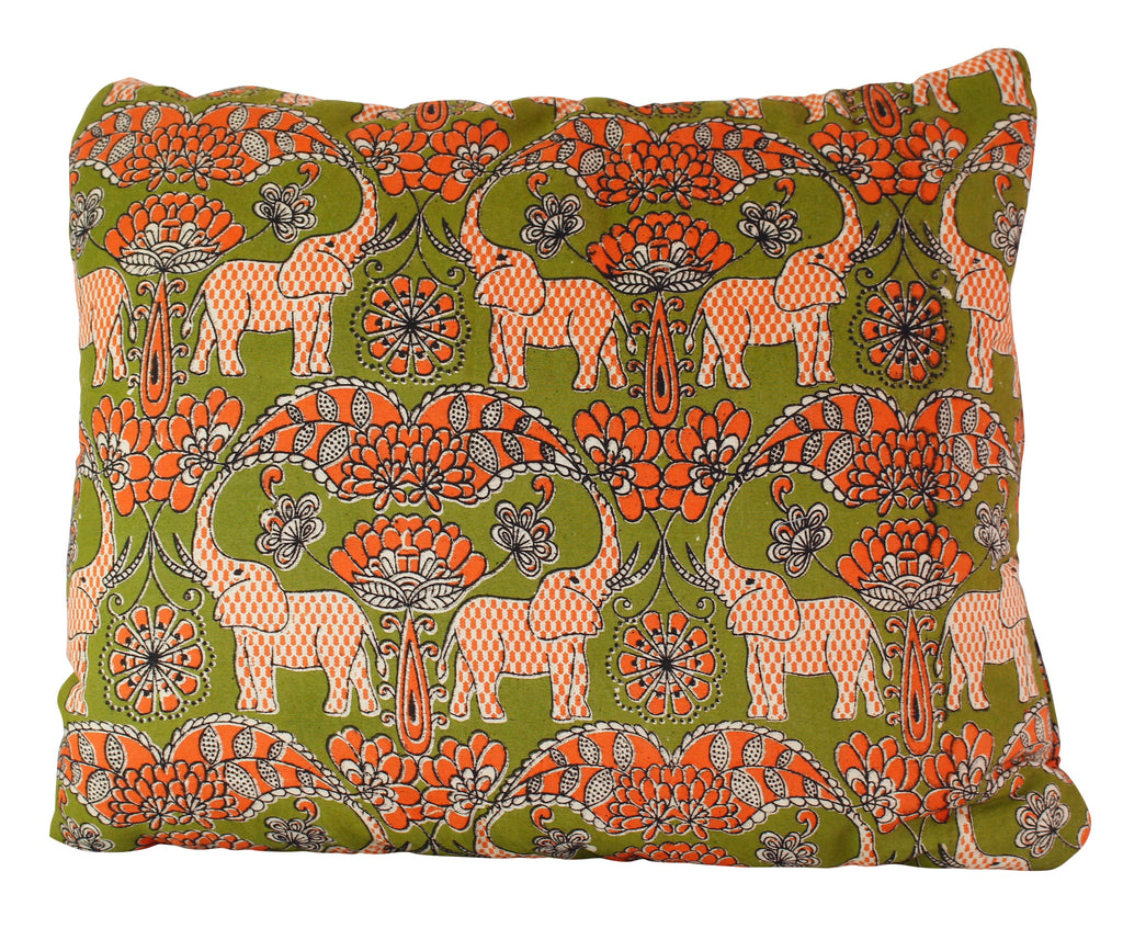 Elephants in Festival Avocado Secret Pillow - a pillow that unfolds into a blanket