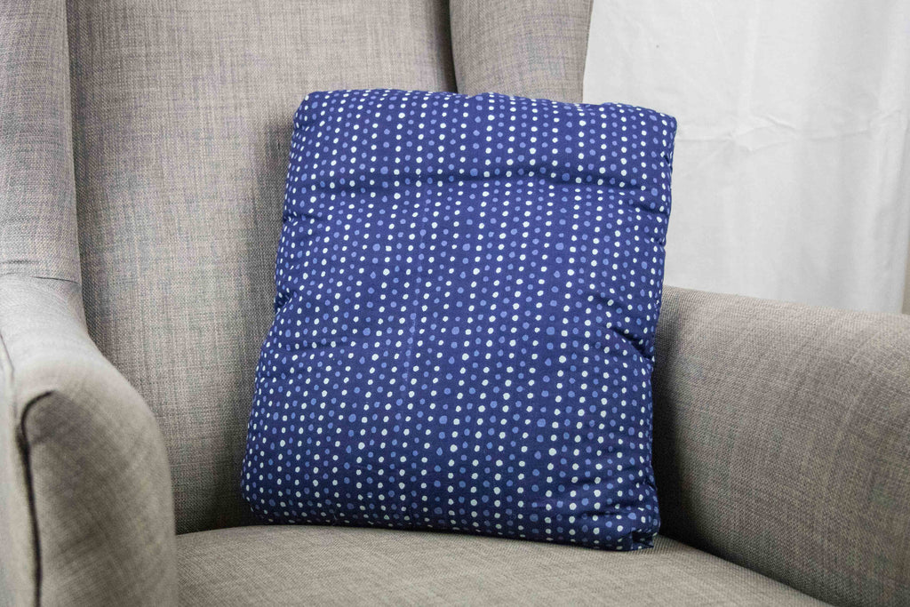 Blue Spots Secret Pillow - a pillow that unfolds into a blanket