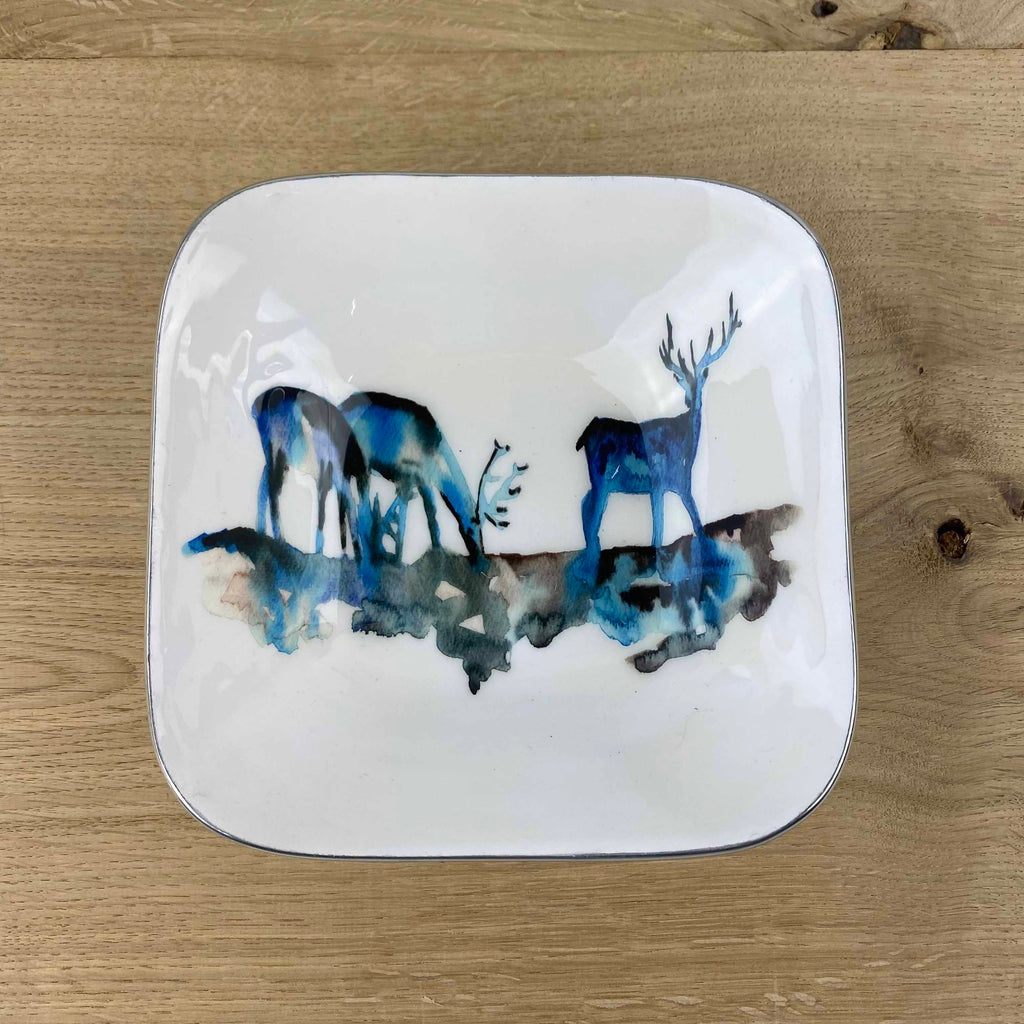 Blue Stag Square Bowl by Tilnar Arts, fair trade producer, India
