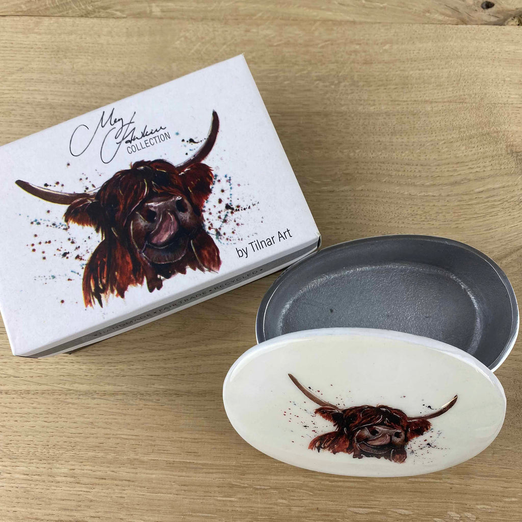 Highland Cow Trinket Pot by Tilnar Arts, fair trade producer, India