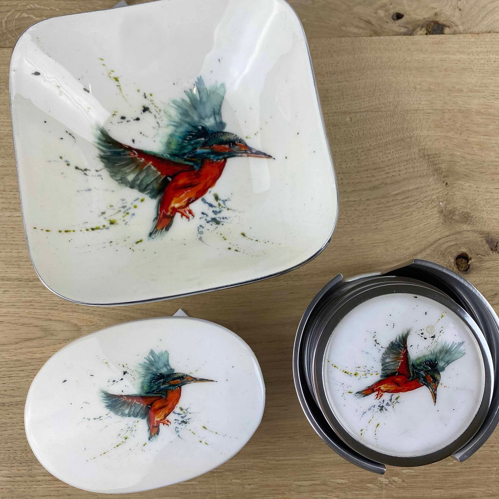 Kingfisher Coasters set of 6 by Tilnar Arts, fair trade producer, India