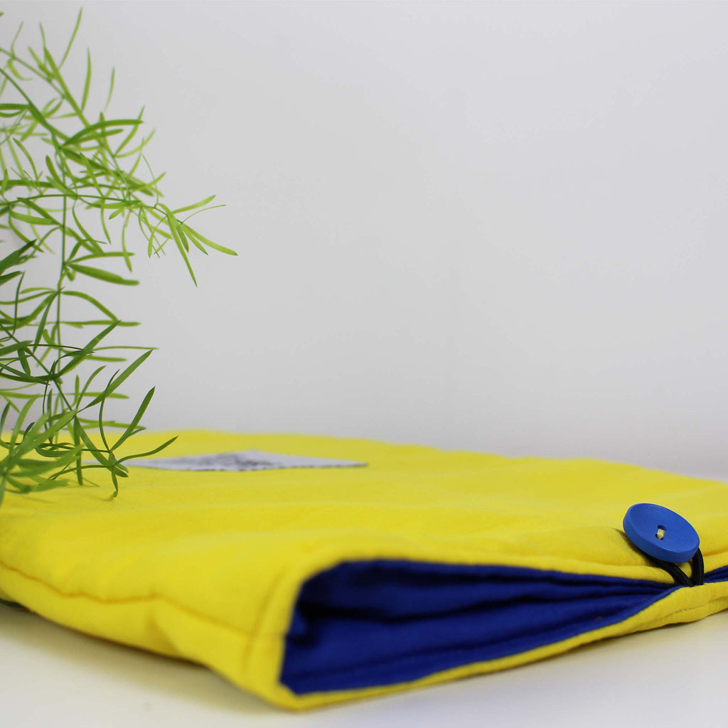 Yellow and Blue Secret Laptop Case with Grey Lining