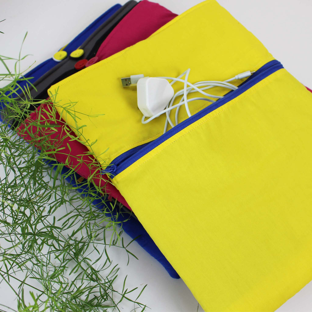 Yellow and Blue Secret Laptop Case with Grey Lining